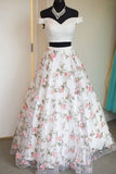 White two pieces tulle long prom dress, tulle evening dress HZ1023