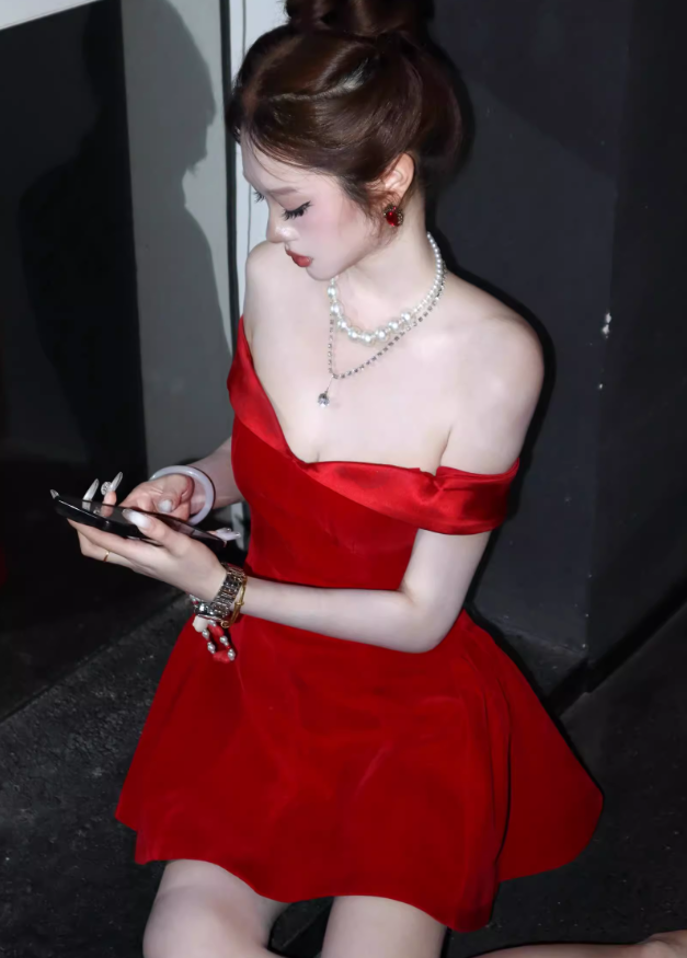 Charming Burgundy A Line Off the Shoulder Satin Short Homecoming Dress Cocktail Dress HZ1023