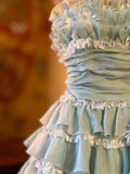 1940s Teal Vintage A Line Strapless Layered Organza Gown Homecoming Dress HZ1023