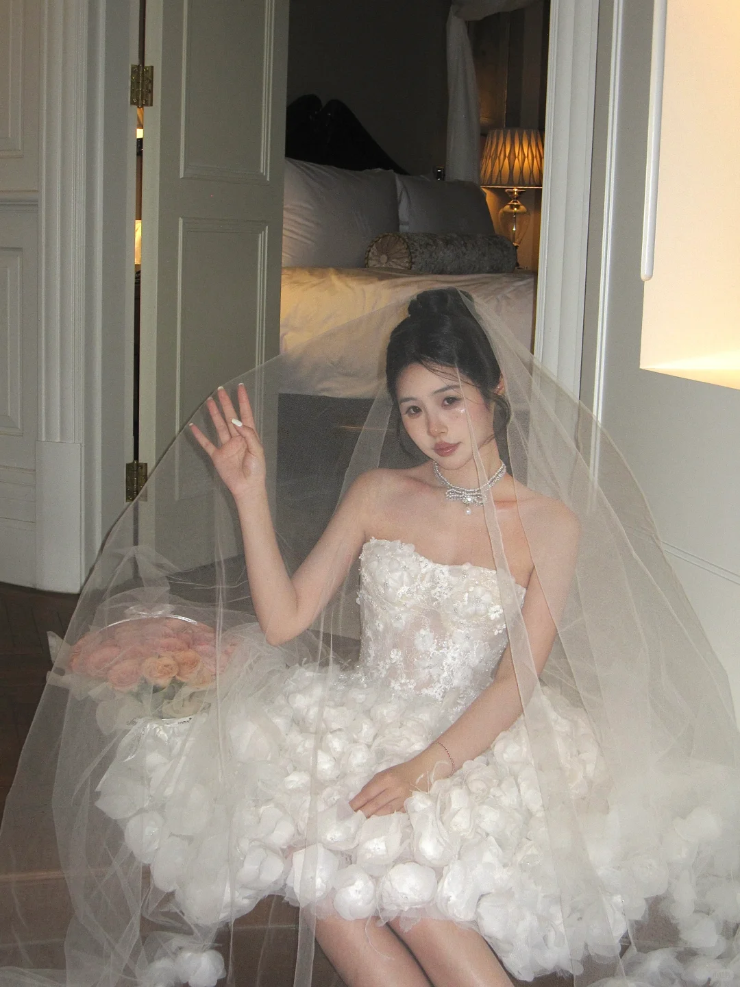 Exquisite 3D Floral A Line Strapless White Tulle Short Cocktail Dress Homecoming Dress HZ1023