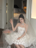 Exquisite 3D Floral A Line Strapless White Tulle Short Cocktail Dress Homecoming Dress HZ1023