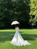 Pretty Mermaid Off the Shoulder White Floral Satin Tulle Long Prom Dress Wedding Dress HZ1023