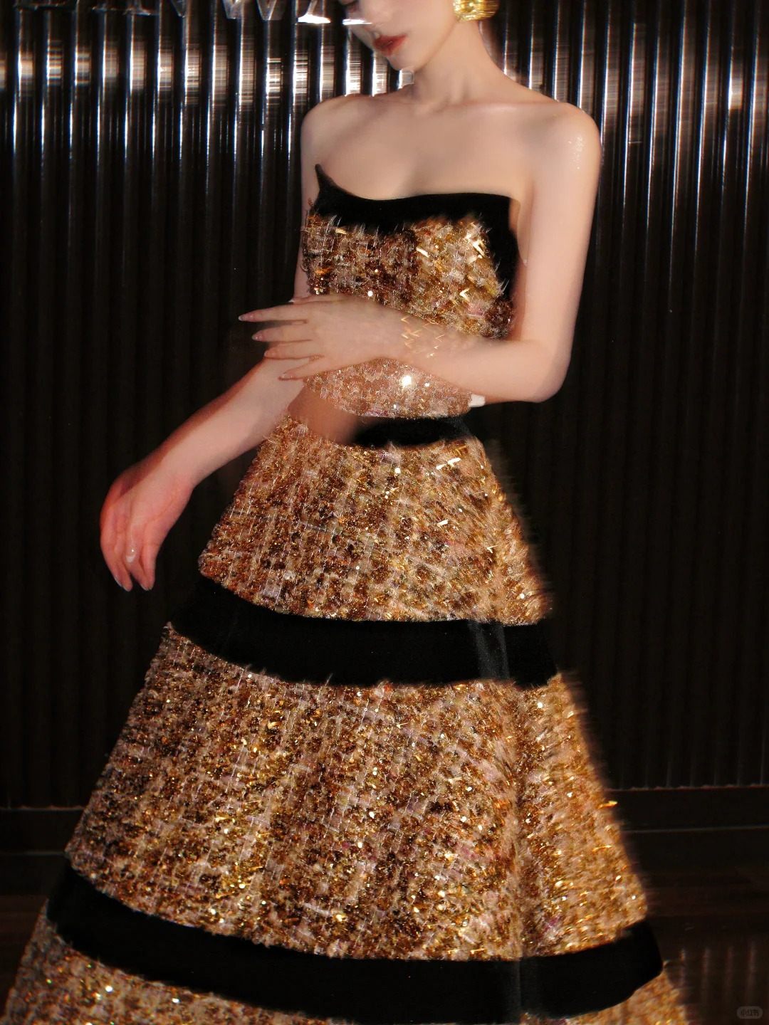 Shiny Golden Sequin Ball Gown Strapless Long Party Dress Prom Dress Formal Dress HZ1023