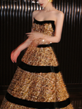 Shiny Golden Sequin Ball Gown Strapless Long Party Dress Prom Dress Formal Dress HZ1023