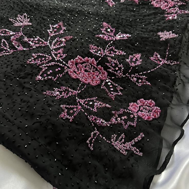 Black Retro Elegant Pink Beaded Chiffon Prom Dress Evening Dress Birthday Party Dress HZ1023
