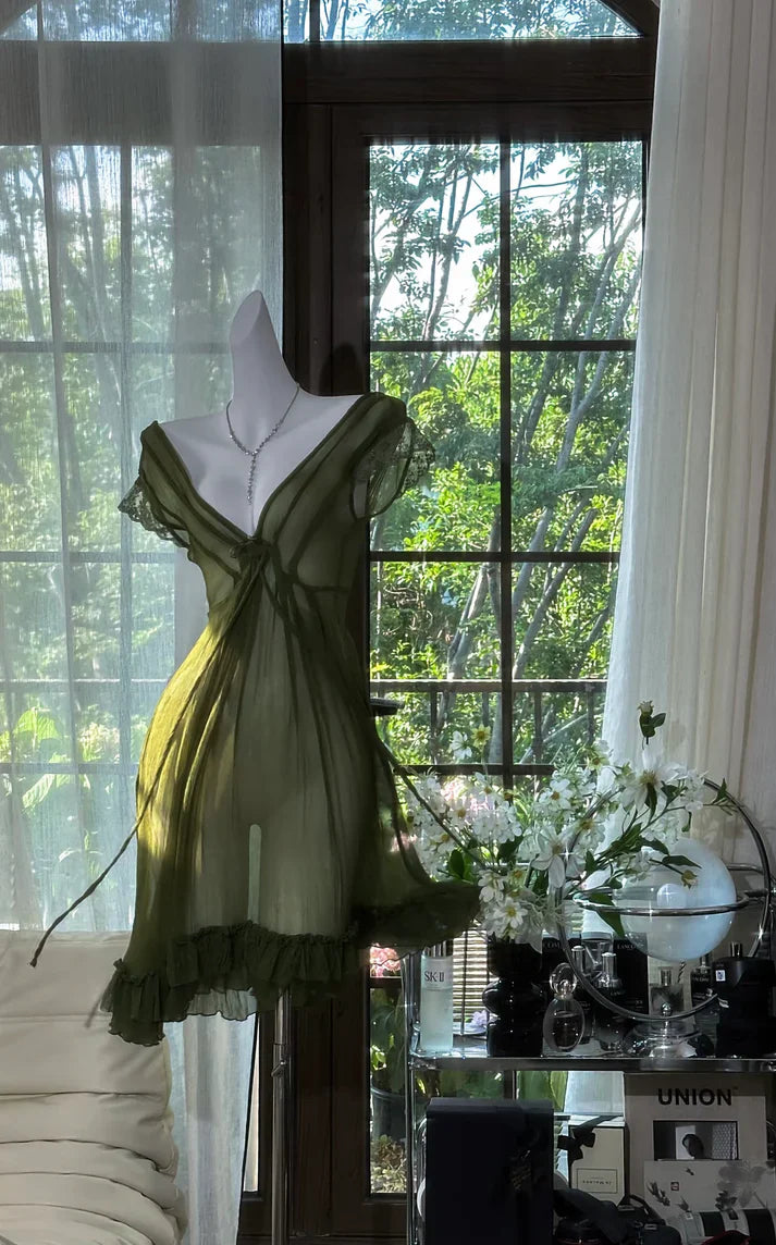 Sexy Dark Green Flowy A Line V Neck Chiffon Short Homecoming Dress Cocktail Dress HZ1023