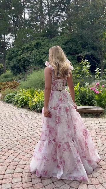 Cute Chiffon Floral Print Prom Dress Senior Evening Gown HZ1023