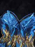 Royal Blue A Line Sweetheart Neck Sequin Beaded Satin Short Homecoming Dress HZ1023