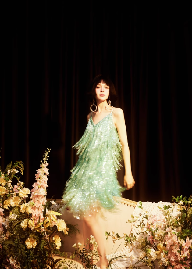 Shiny Bright Green Sequin A Line Spaghetti Strap Short Homecoming Dress Cocktail Dress HZ1023
