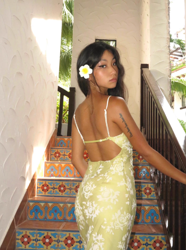 Cute Yellow A Line Spaghetti Strap Print Floral Satin Prom Dress Wedding Guest Dress HZ1023