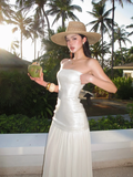 Romantic A Line Strapless White Sequin Chiffon Long Party Dress Evening Dress HZ1023