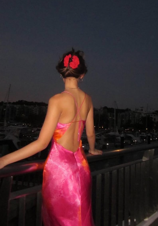 Sexy Sheath Spaghetti Straps Print Floral Open Back Evening Dress Outfits HZ1023