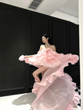Cute A Line Strapless Floral Pink Organza Long Sweep Prom Dress Party Dress HZ1023