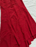 Vintage Mermaid Spaghetti Strap Sequin Beaded Red Chiffon Evening Dress Party Dress HZ1023