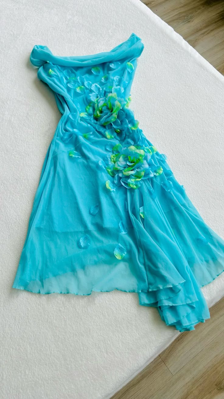 Cute A Line Off the Shoulder Flower Blue Chiffon Short Party Dress Birthday Dress HZ1023