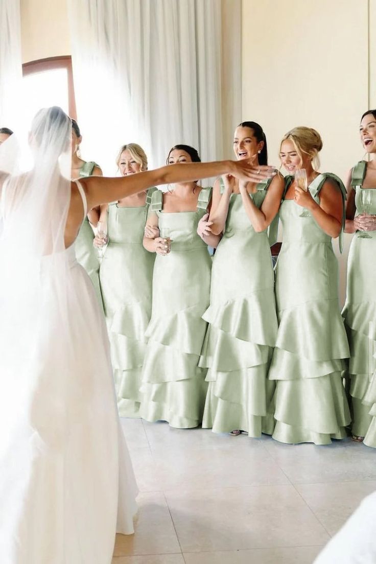 Baby Blue Mermaid Straps Tiered Satin Prom Dress Bridesmaid Dress HZ1023