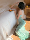 Shiny Sheath Spaghetti Strap Green Sequin Open Back Party Dress Evening Dress HZ1023