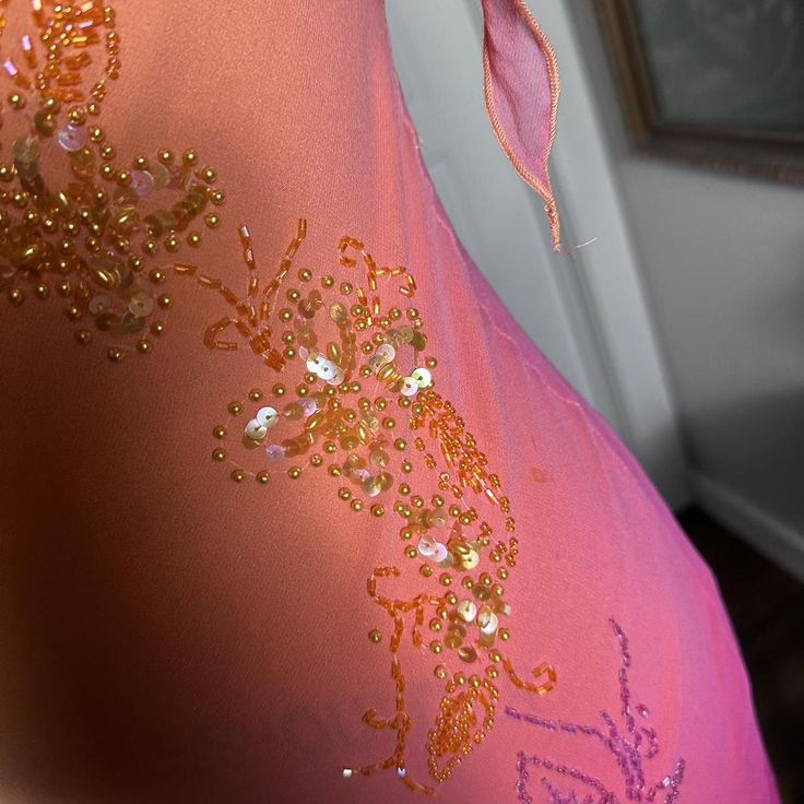 Orange Gradient Exquisite Beaded Spaghetti Strap Midi Chiffon Slim Ball Gown Evening Dress Party Dress Prom Dress HZ1023