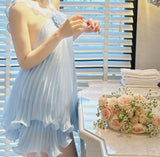 Cute A Line Halter Baby Blue Pleated Chiffon Short Homecoming Dress Birthday Dress HZ1023
