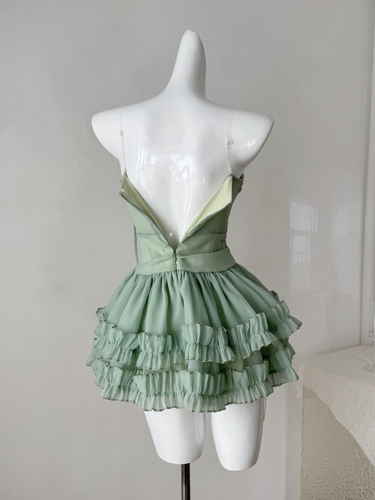 Flowy A Line Strapless Layered Green Chiffon Short Homecoming Dress Cocktail Dress HZ1023