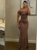 Off The Shoulder Brown Mermaid Long Party Prom Dress HZ1023