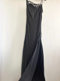 Simple A Line Spaghetti Strap Lace Satin Party Dress Wedding Guest Dress with Slit HZ1023