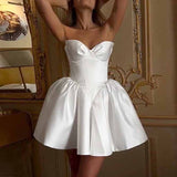 Cute A Line Sweetheart Neck Ivory Satin Short Homecoming Dress Birthday Dress HZ1023