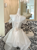 Gorgeous A Line Off the Shoulder Beaded Sequin Tulle Short Homecoming Dress Cocktail Dress HZ1023