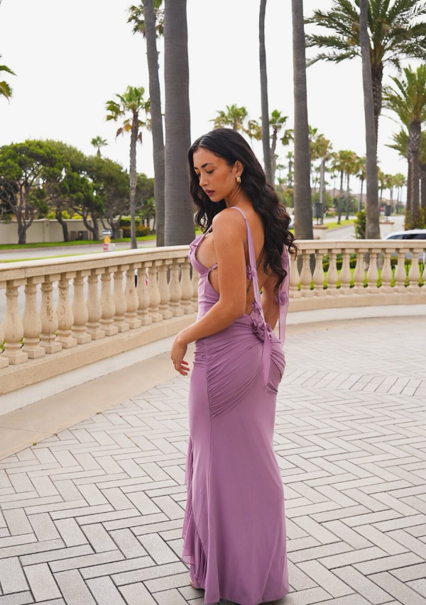 Sexy Grape Purple Sheath Straps Chiffon Open Back Prom Dress Party Dress HZ1023