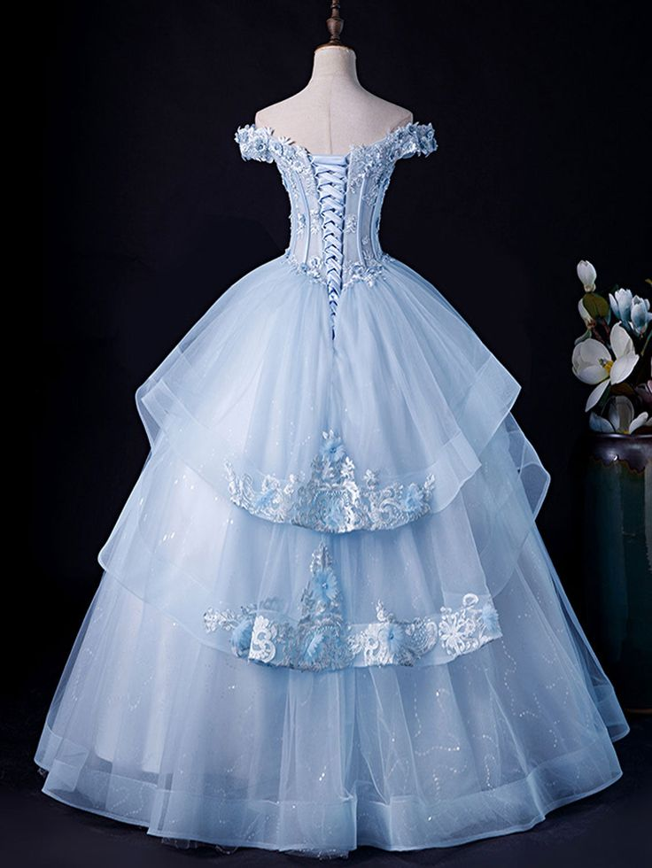 Blue Lace Tulle Appliques Long Prom Dress Formal Evening Dress HZ1023