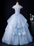 Blue Lace Tulle Appliques Long Prom Dress Formal Evening Dress HZ1023