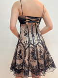 Vintage A Line Spaghetti Strap Embroidery Chiffon Satin Short Homecoming Dress HZ1023
