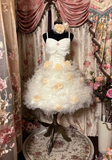 Cute White A Line Spaghetti Strap Floral Lace Tulle Homecoming Dress Cocktail Dress HZ1023