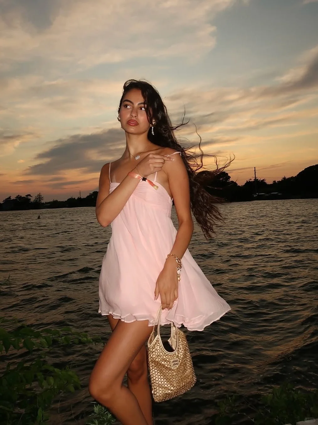 Pink A Line Spaghetti Strap Chiffon Short Vacation Dress Beach Dress Outfits HZ1023