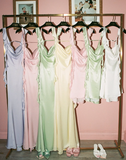 Yellow Mermaid Ruffle Straps Satin Long Prom Dress Vacation Dress Party Dress HZ1023