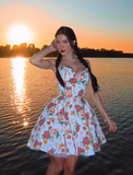 Princess A Line Spaghetti Strap Print Floral Satin Short Homecoming Dress 16th Birthday Dress HZ1023