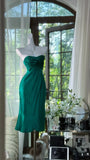Green Sheath Sweetheart Neck Pleated Satin Short Homecoming Dress Wedding Guest Dress HZ1023