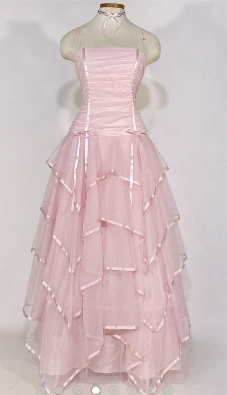 Pink Vintage A Line Spaghetti Straps Layered Tulle Prom Dress Party Dress HZ1023