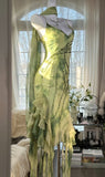 Green A Line Spaghetti Strap Beaded Ruffle Chiffon Short Party Dress Prom Dress HZ1023
