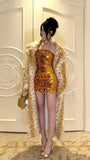 Sexy Sheath Strapless Gold Sequin Short Homecoming Dress Cocktail Dress HZ1023