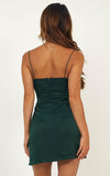 R0508,simple dark green sleeveless v-neck short evening dresses spaghetti-straps slit-skirt homecoming dresses with HZ1023