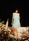 Shiny Bright Green Sequin A Line Spaghetti Strap Short Homecoming Dress Cocktail Dress HZ1023