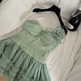 Flowy A Line Strapless Layered Green Chiffon Short Homecoming Dress Cocktail Dress HZ1023