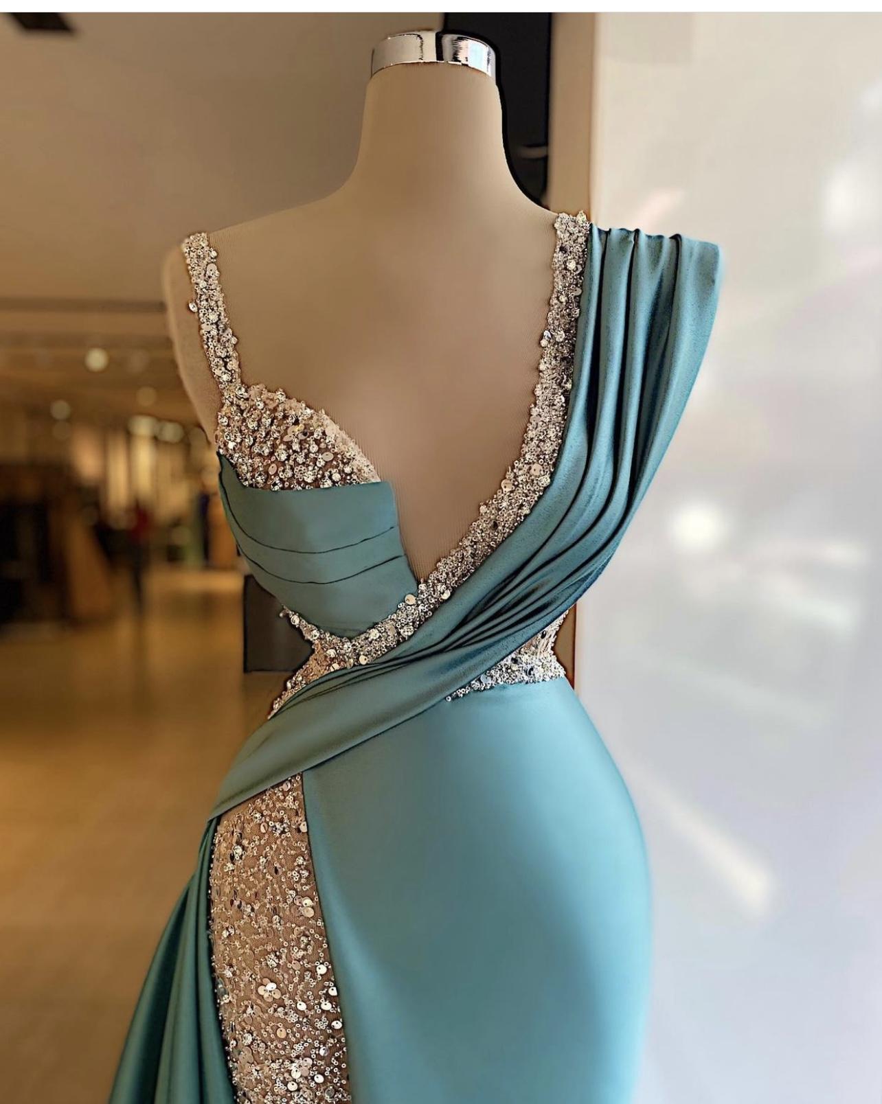 Sparkly Sequined Split Mermaid Evening Dresses Crystal Long Formal Prom Gowns Custom Made Plus Size Pageant Wear Party Dress HZ1023