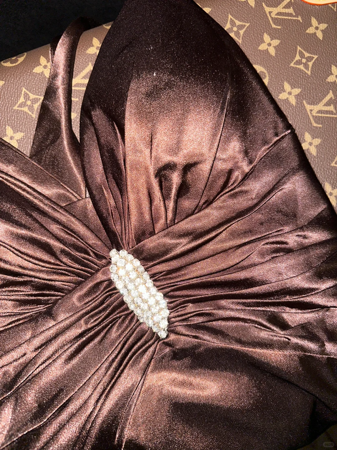 Sexy A Line Straps V Neck Brown Satin Long Party Dress Evening Dress HZ1023