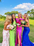 Pink Mermaid Strapless Print Floral Evening Dress Prom Dress Party Dress HZ1023