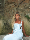Baby Blue Mermaid Ruffle Straps Satin Long Prom Dress Vacation Dress Party Dress HZ1023