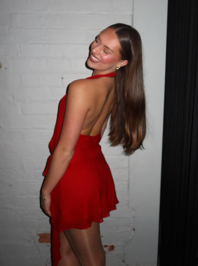 Sexy A Line Halter Red Chiffon Short Homecoming Dress Birthday Dress HZ1023