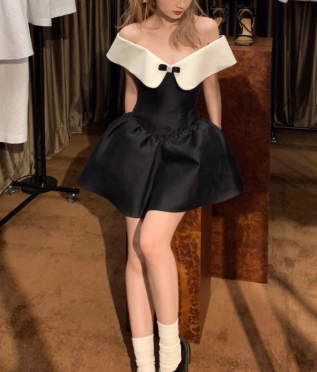 Stunning A Line Off the Shoulder White Black Satin Short Homecoming Dress Birthday Dress HZ1023