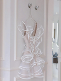 White A Line V Neck Ruffle Layered Tulle Short Homecoming Dress Outfits HZ1023